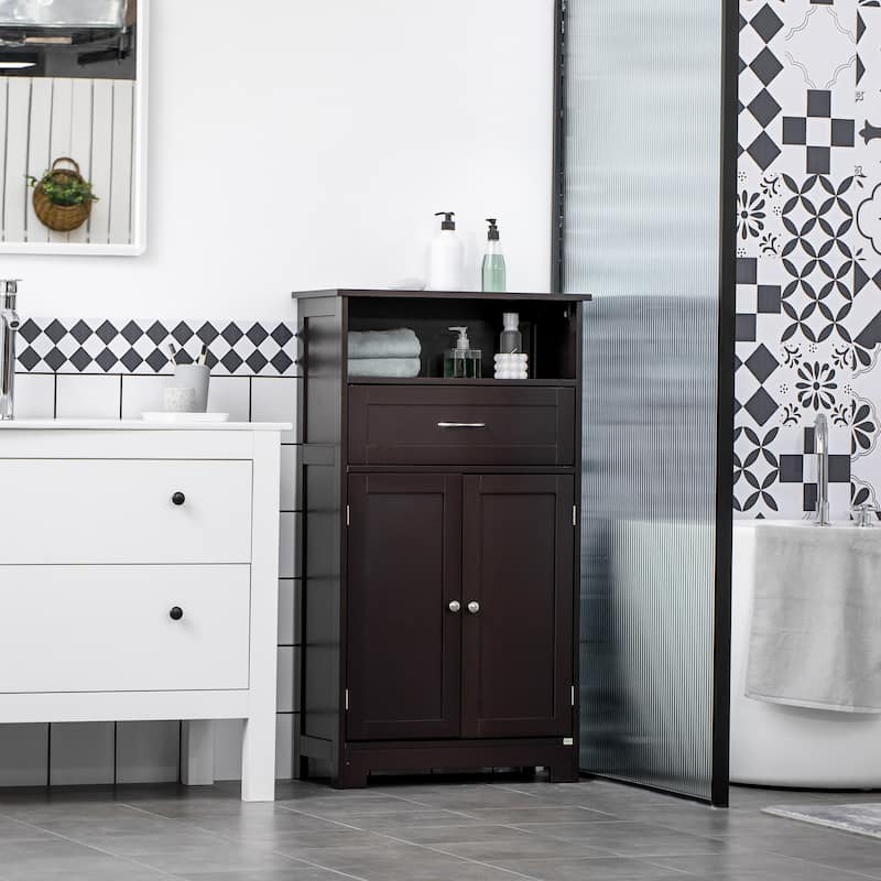 kleankin Modern Bathroom Storage Cabinet Free Standing Cupboard with Drawer and Adjustable Shelf - 11.75*23.5*42.75