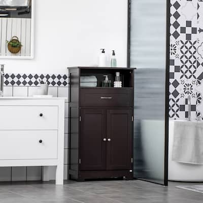 kleankin Modern Bathroom Storage Cabinet Free Standing Cupboard with Drawer and Adjustable Shelf - 11.75*23.5*42.75