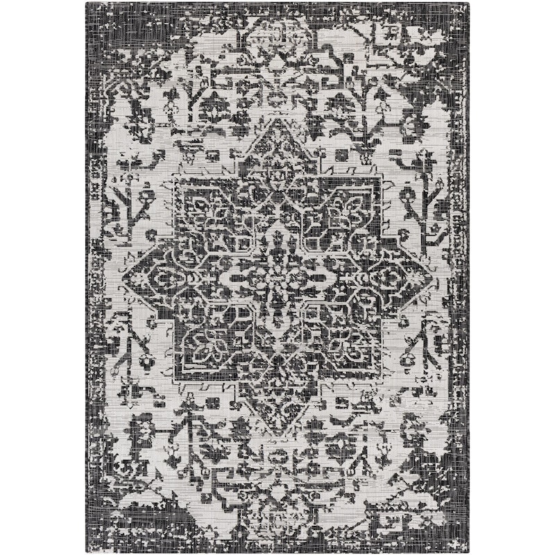 Livabliss Eagean Updated Traditional Medallion Indoor / OutdoorArea Rug - 7'10" x 10' Oval - Black