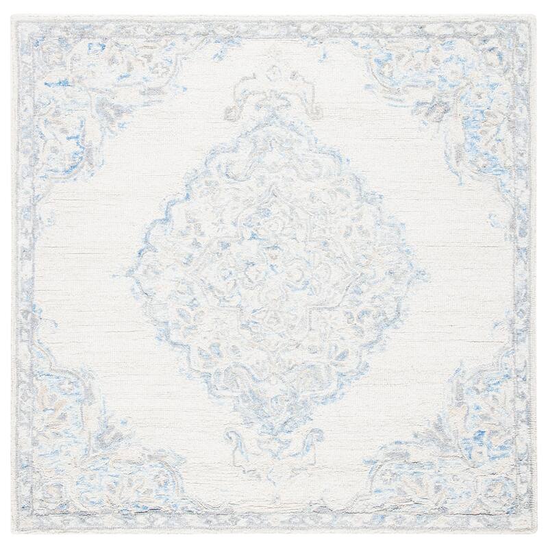 SAFAVIEH Handmade Micro-Loop Dijana Wool Rug - 5' Square - Ivory/Blue