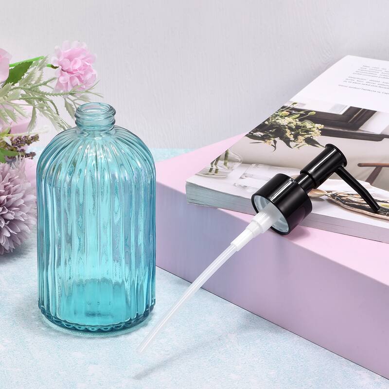 Soap Dispenser - 13.5Oz Glass Dish Hand Soap Dispenser with Black Pump for Kitchen Bathroom