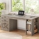 preview thumbnail 24 of 156, Farmhouse Executive L Shaped Desk Home Office Desk with Drawers and Storage Cabinet & Power Outlet 55.1" - Grey
