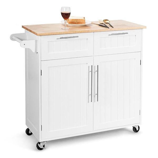 Costway Rolling Kitchen Cart Island Heavy Duty Storage Trolley Cabinet ...