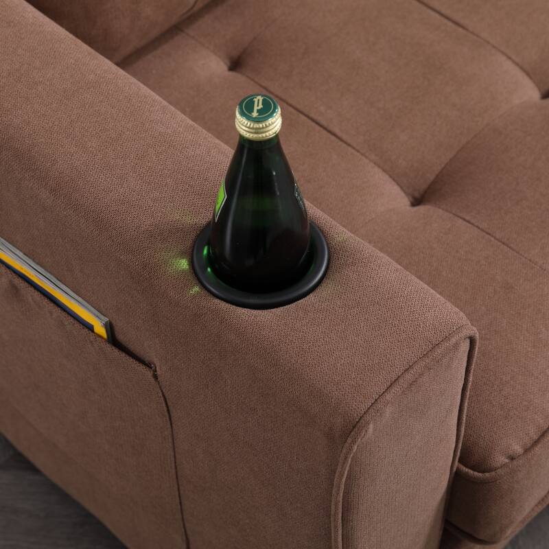 Upholstered Futon Sofa Convertible Sofa Bed Tufted Loveseat wFolding Mattress, Cup Holder & Pockets 2-seat Armchair
