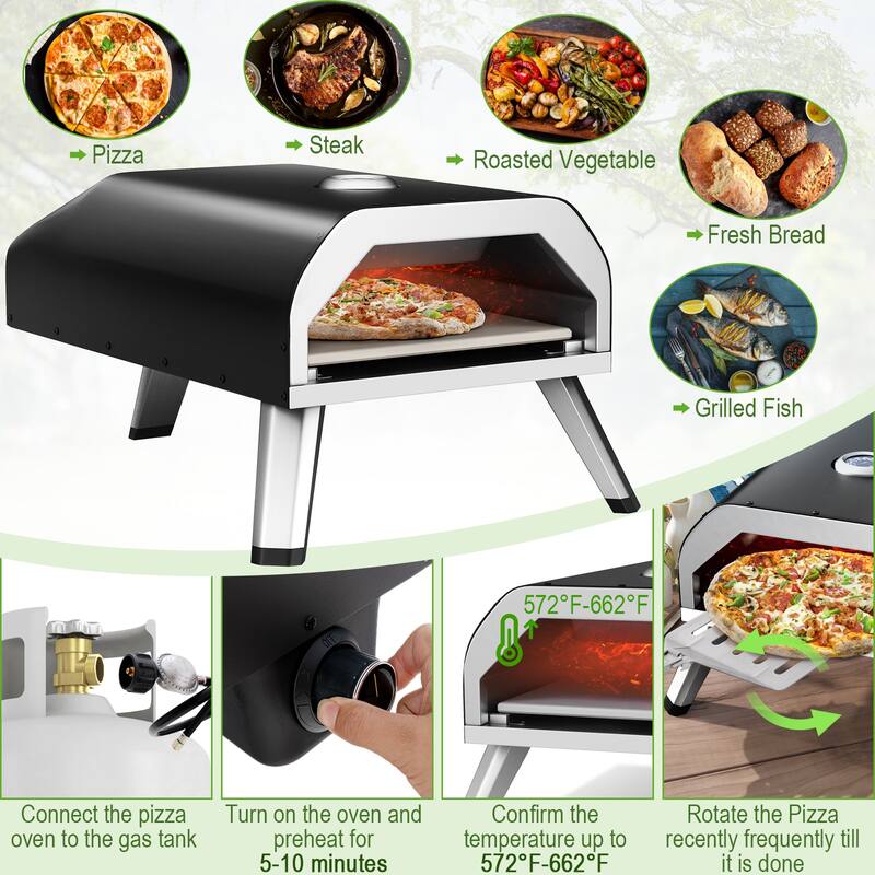 15000 BTU Foldable Pizza Oven with Pizza Peel Stone and Cutter