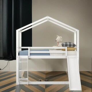 Solid Wood Kids Bed Twin Over Twin Bunk Bed with Roof Slide and Ladder ...