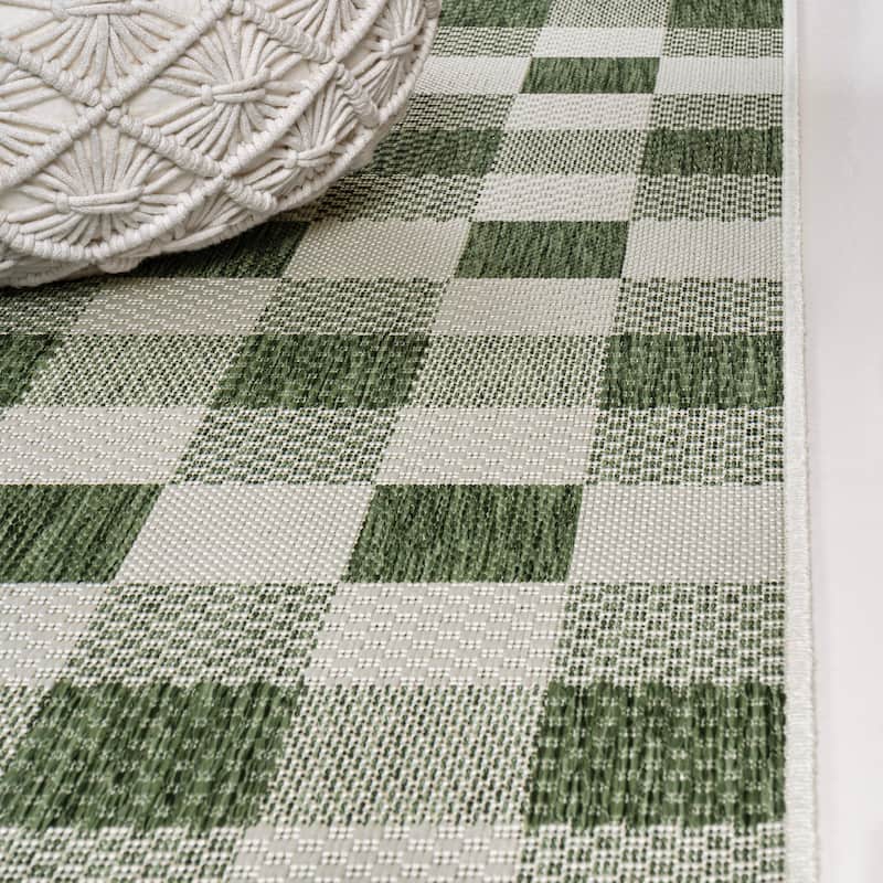JONATHAN Y Biot Traditional Geometric Bold Gingham Black/Cream Indoor/Outdoor Area Rug