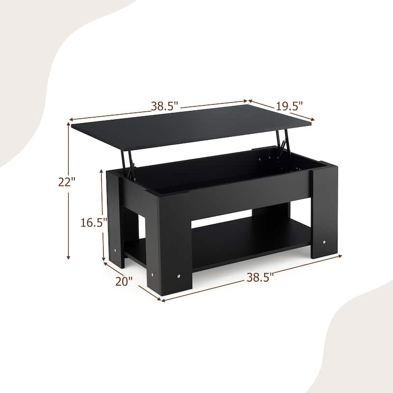 Modern Coffee Table with Lift Top and Large Hidden Storage Space - 38.5" x 20"/29" x 16.5"