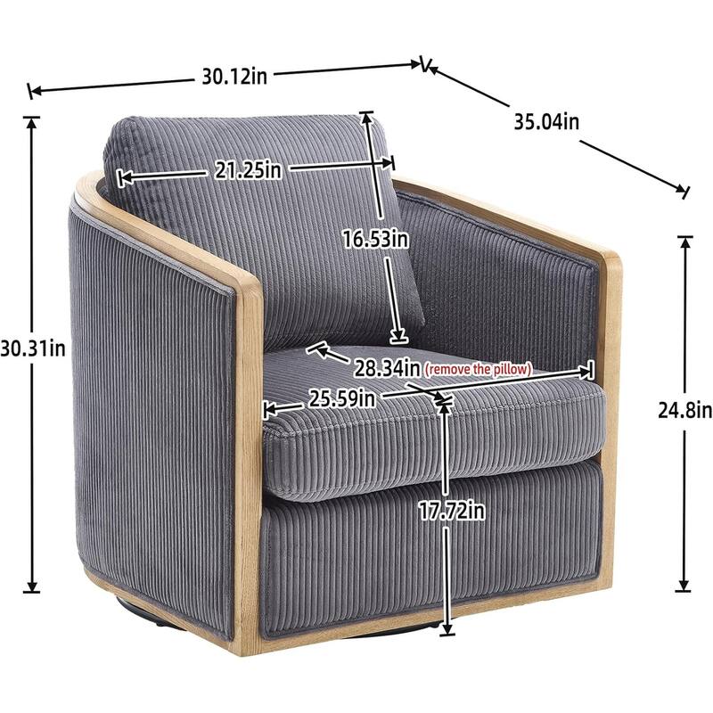 Roomfitters Modern Corduroy Swivel Barrel Chair, 360 Lounge Club Chair with Deep Seat for Living Room or Office