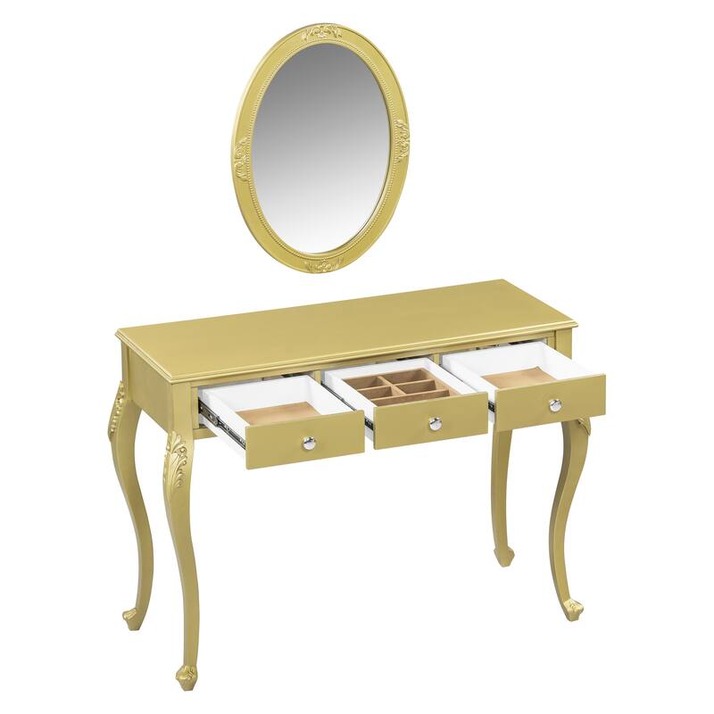 Makeup Vanity Desk with Oval Mirror, 3-Drawer Dressing Table