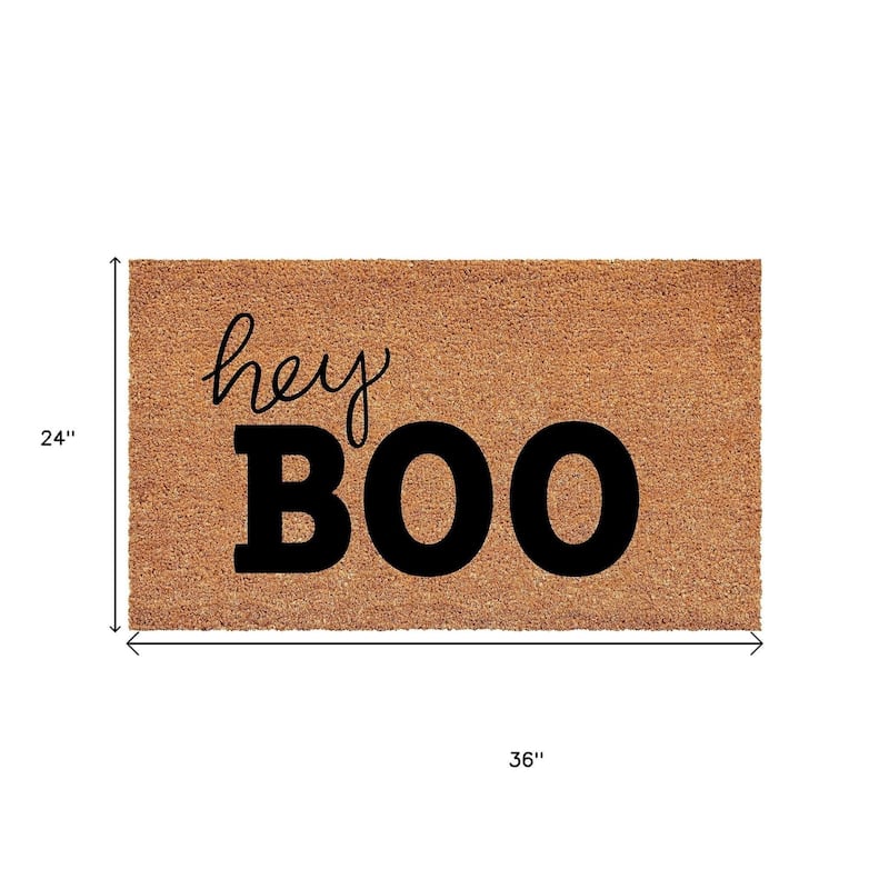 HomeRoots 24" X 36" Natural And Black Halloween Hey Boo Outdoor Coir Door Mat - 24.00' X '36.00