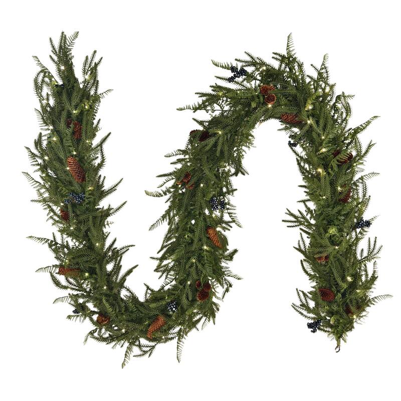 Norfolk Pine Wreath or Garland - B/O with Warm White Fairy Lights