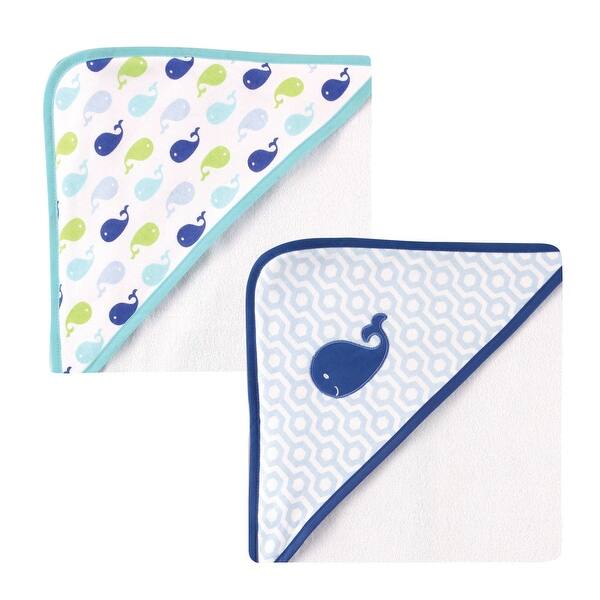 slide 1 of 1, Luvable Friends Baby Boy Cotton Terry Hooded Towels, Blue Whale, One Size - Blue Whale - One Size One Size - Blue Whale