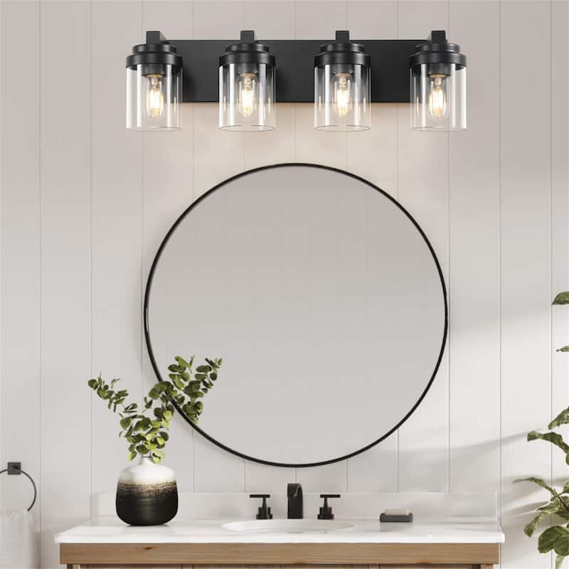 Modern 4-Light Bathroom Vanity Light in Matte Black