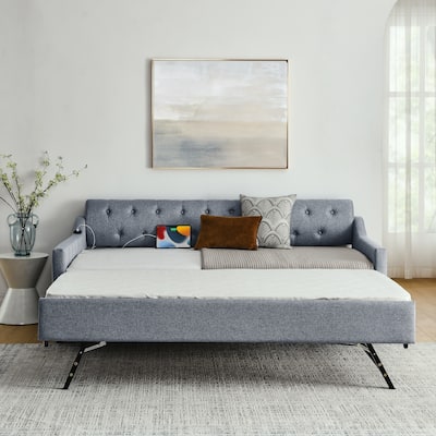Upholstery DayBed with Twin Size Erectable Trundle and USB Charging Design