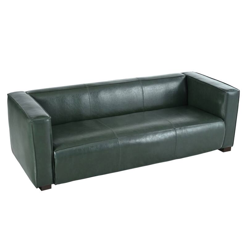 Green PU 3 Seater Contemporary Tuxedo Sofa with Birch Wood Legs