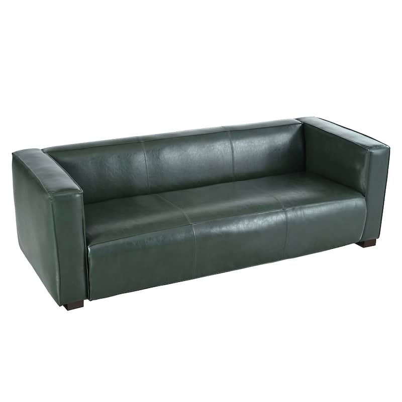 Roomfitters Modern 3-Seater Sofa, Faux Leather Track-Arm Sofa Couch, Contemporary Upholstered Living Room Seating, Green