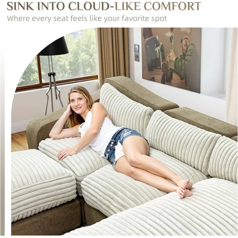 WOWMAX 122'' U Shaped Couch Modular Sectional Cloud Sofa 4 Deep Seat Modern Corduroy Sofa Set For Living Room