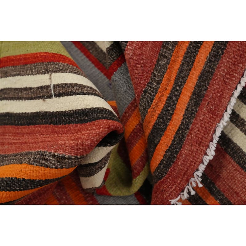 Hand Woven Oriental 100% Wool Carpet Southwestern Geometric Oranges & Rust Kilim Runner Rug - 9' 3'' X 4' 5''
