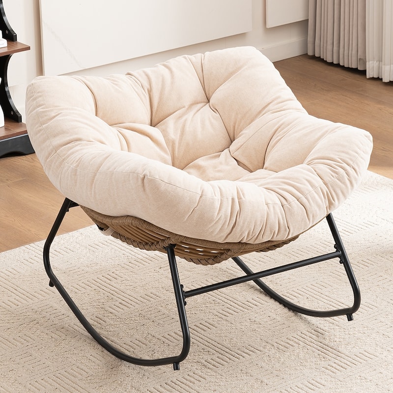 Wicker Rocking Chair Accent Chair with Ergonomic Design, Gentle Rocking Motion Lounge Chair for Living Room
