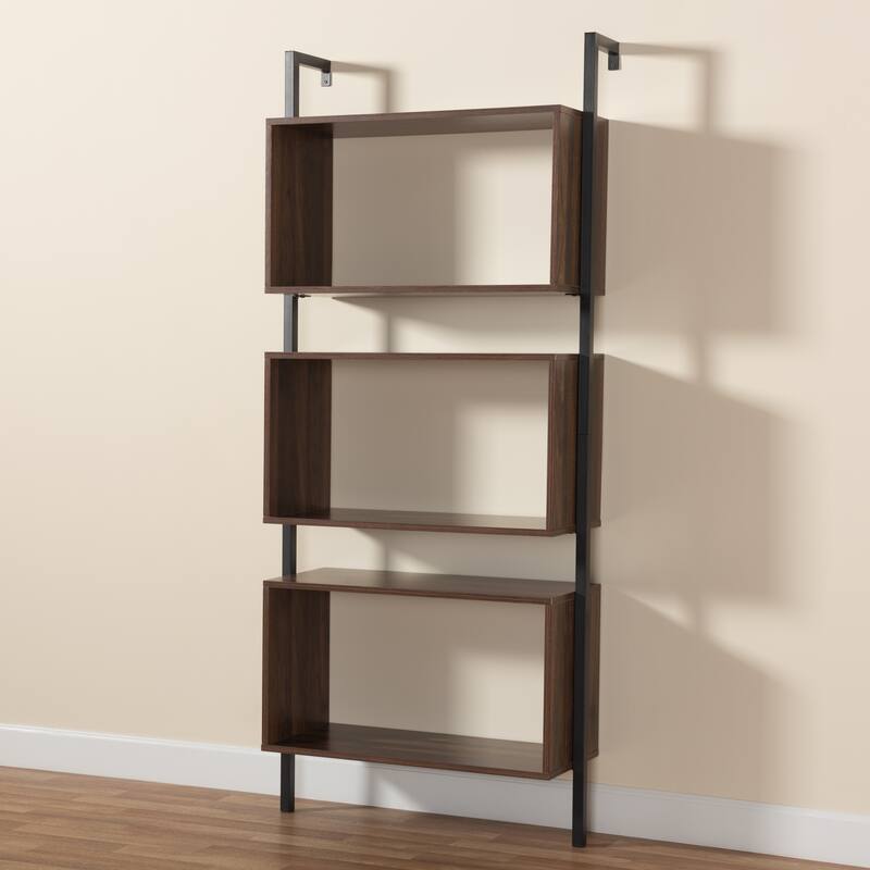 Aldis Modern Industrial Metal & Wood 3Tier Display ShelfWalnut Brown