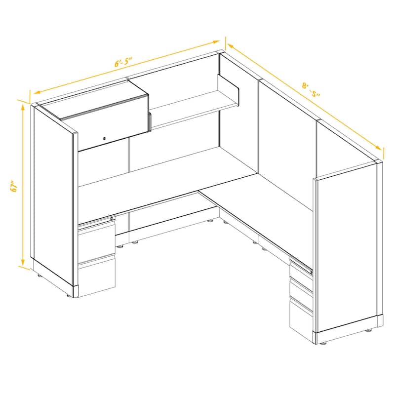 Office Cubicles 67H Non Powered - 6x8 - White Desk Silver Paint - 6x8 - Self Assembly