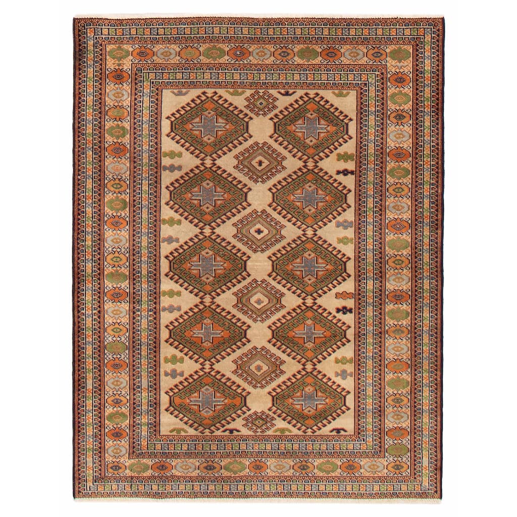 ECARPETGALLERY Hand-knotted Teimani Cream Wool Rug - 4'4 x 5'7
