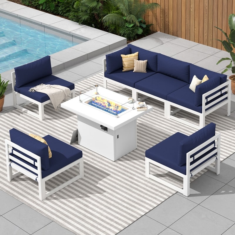 FINCATI Outdoor Furniture Aluminum Patio Set White Aluminum Outdoor Sofa with Thick Cushions and 29 Inch Deep Seat