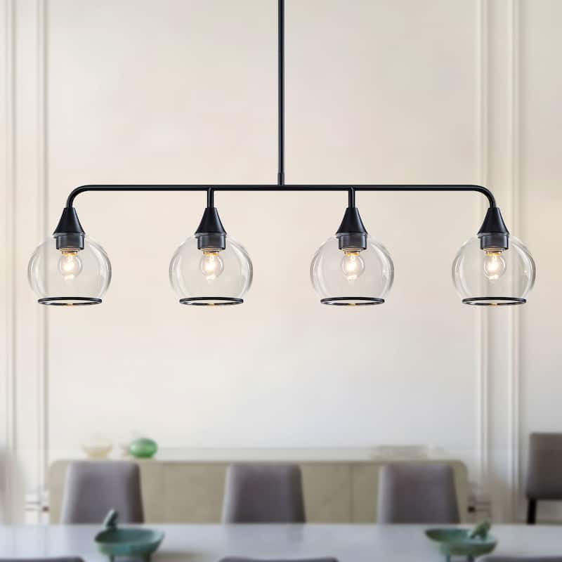 Starsky 4-Light Linear Clear Glass Globe Pendant for Kitchen Island, Modern Adjustable Chandelier
