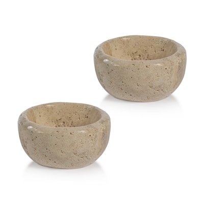 Sulu MultiServe Beige Travertine Bowls, Set of 2