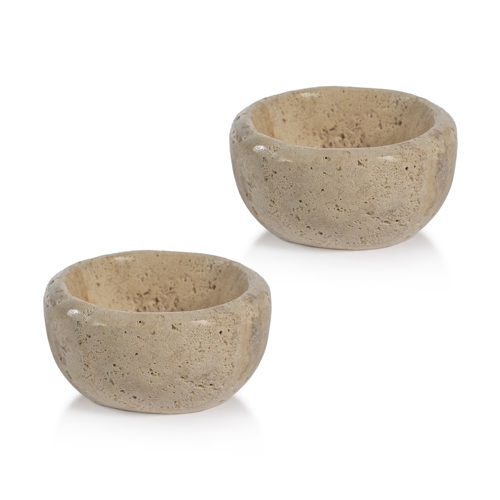 Sulu MultiServe Beige Travertine Bowls, Set of 2