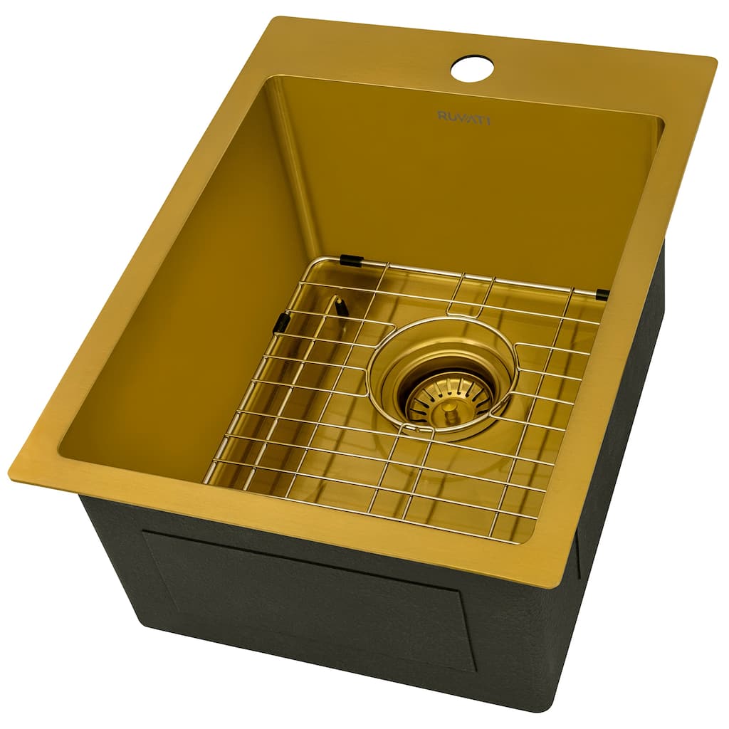 Ruvati 15 inch Polished Matte Gold Stainless Steel Drop-in Bar Prep Sink - RVH8115GG