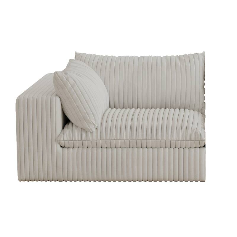 157.6" White Corduroy Fabric Cloud Sofa: Deep Seat, Double-layer, Removable Cushion, No Assembly, DIY Combo