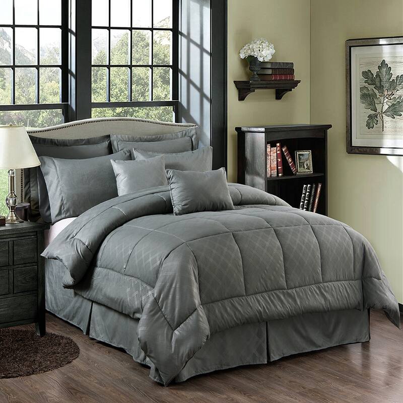 10-piece Solid Color Microfiber Comforter and Sheets Set - Grey - Queen - 10 Pieces or More