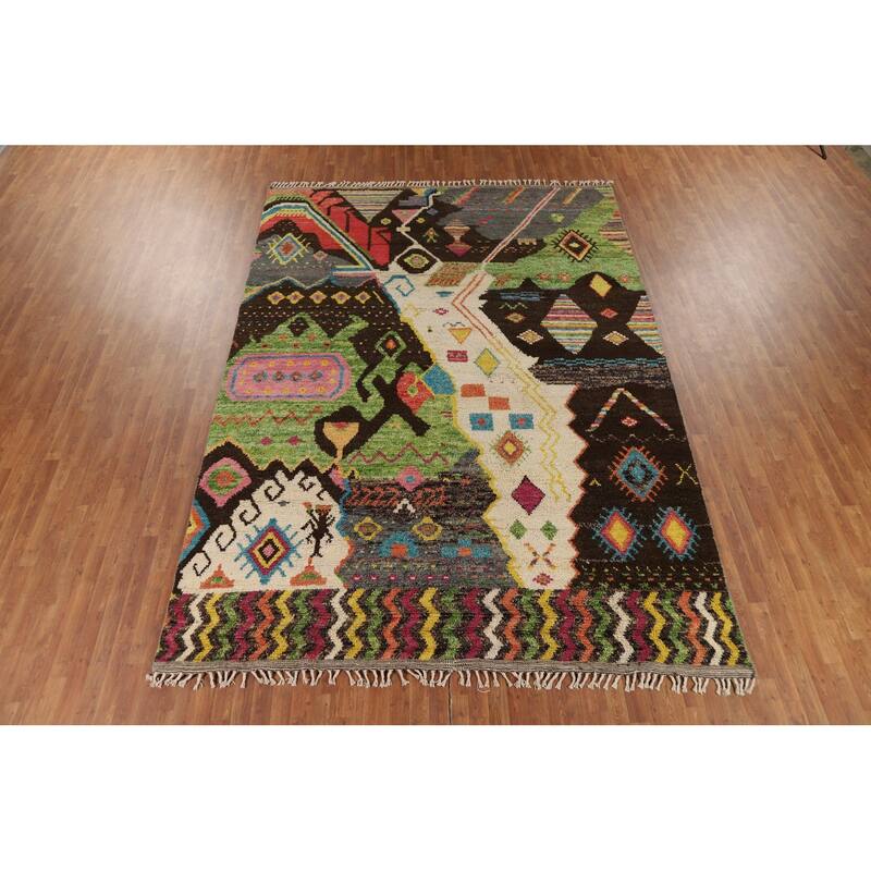 Plush Moroccan Oriental Area Rug Hand-Knotted Wool Carpet - 8'11" x 12'7"