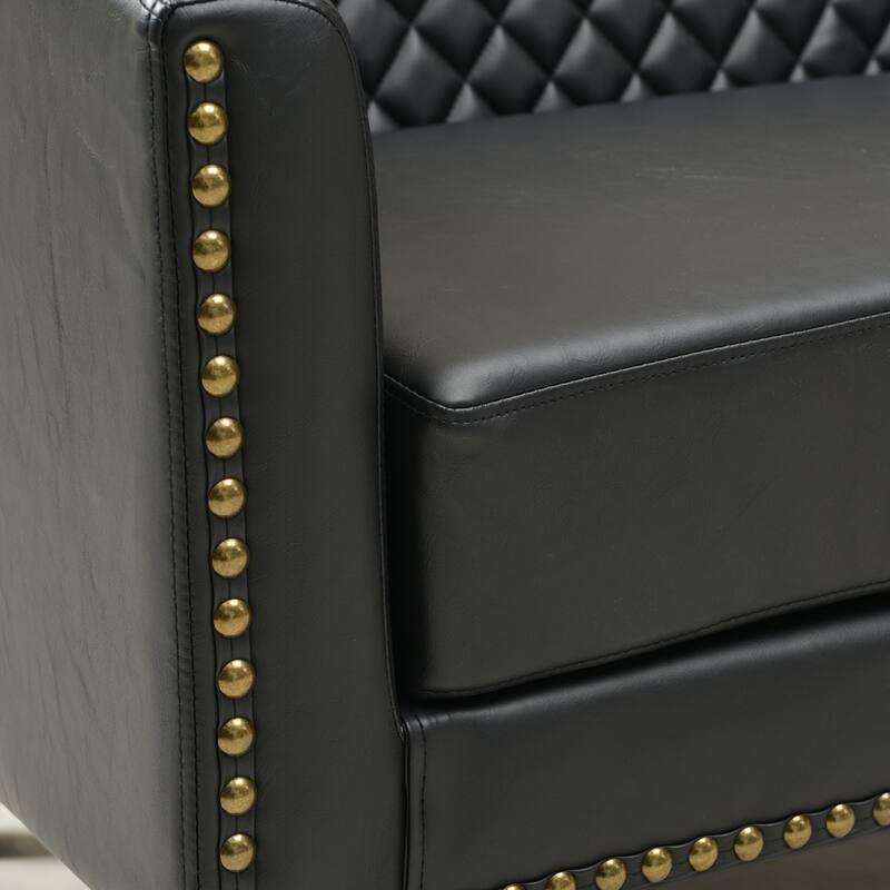 KINWELL 50"W Tufted Faux Leather Upholstered Small Loveseat Sofa