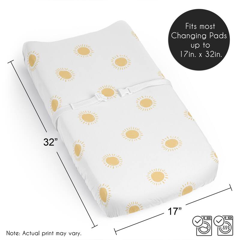 Sweet Jojo Designs White and Yellow Boho Sun Boy, Girl, Unisex/Gender Neutral Changing Pad Cover Sheet - Bohemian, Celestial Sky