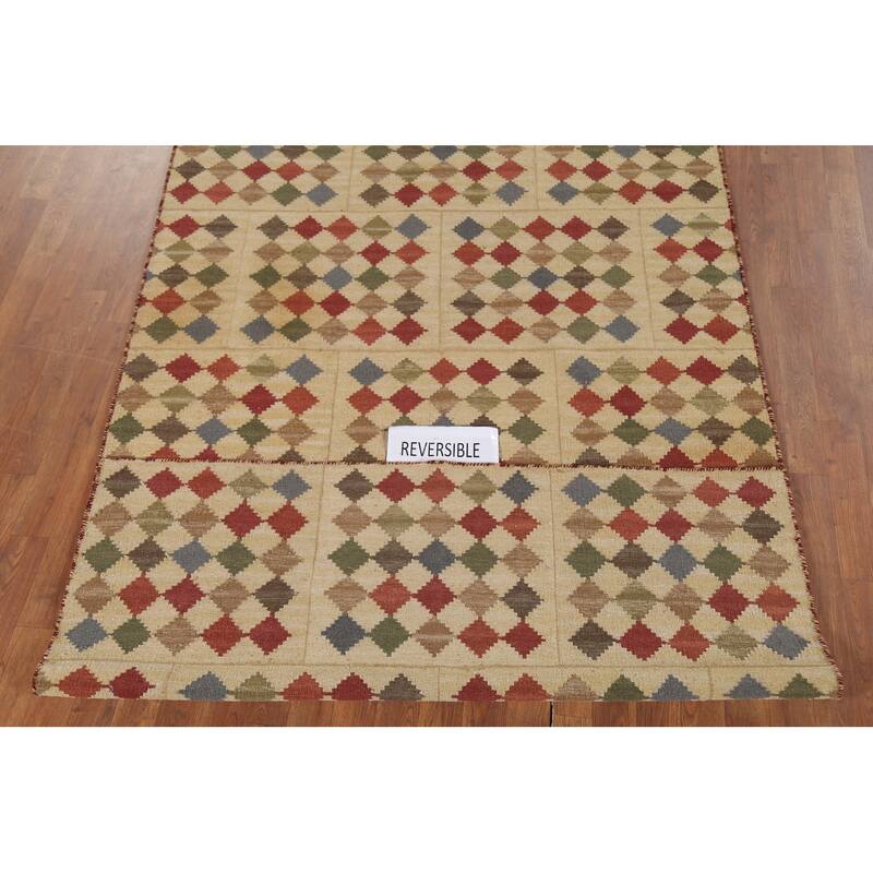 All-Over Flat Weave Geometric Kilim Indian Rug Handmade Wool Carpet - 5'0"x 7'10"