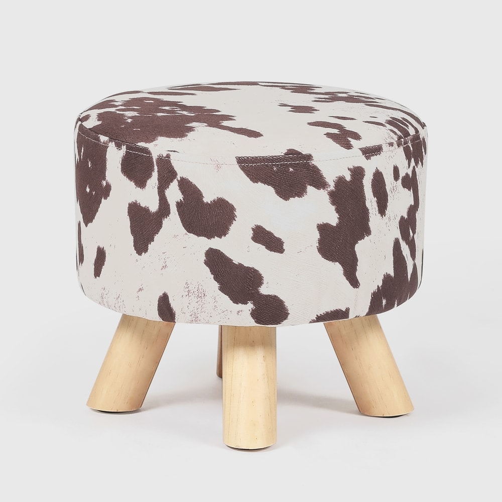 Adeco Cow Fabric Ottoman Bench Stool