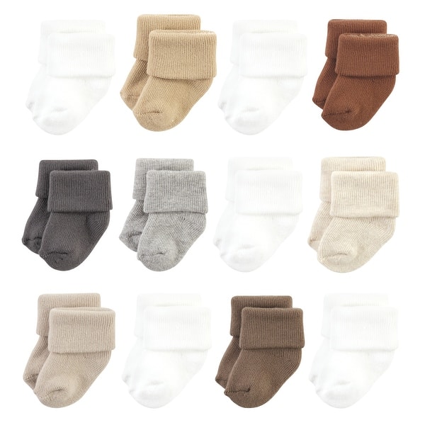 slide 1 of 1, Hudson Baby Cotton Rich Newborn and Terry Socks, Neutral Tones 6-12 Months - Neutral Tones