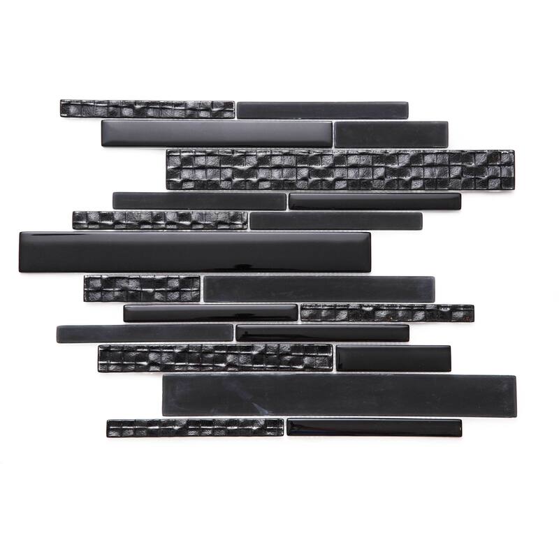 The Tile Life Karma Random Sized Brick Black 12x12 Textured Glass Mosaic Backsplash & Wall Tile