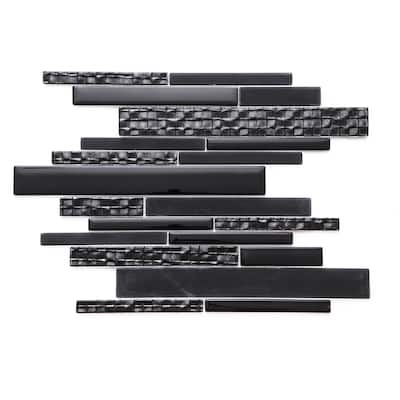 The Tile Life Karma Random Sized Brick Black 12x12 Textured Glass Mosaic Backsplash & Wall Tile