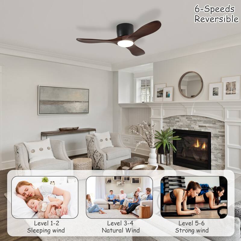 42-inch Ceiling Fan with Light, 3 Light Wood Blades, Remote Control, Reversible DC Motor for Living Room