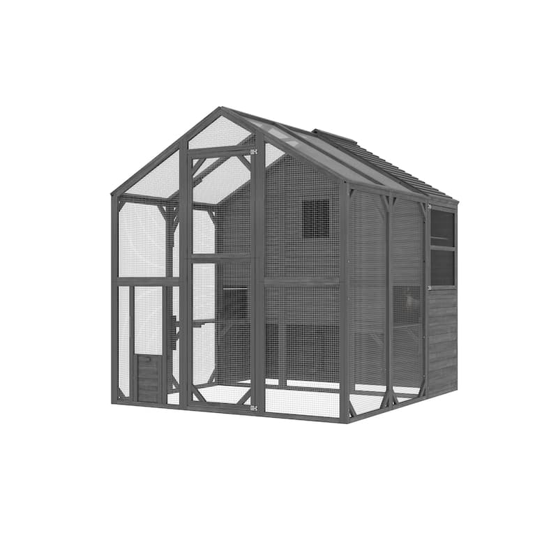 Large Outdoor Wooden Chicken Coop & Cat Enclosure with Run, 2 Colors Pet Cage