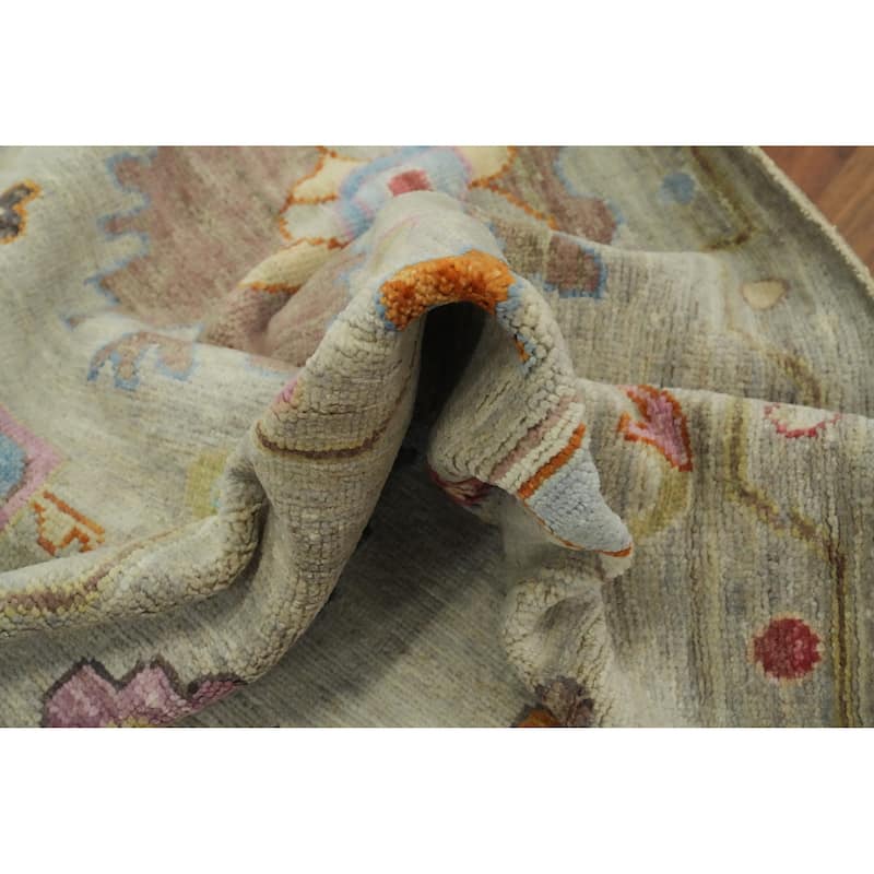 Vegetable Dye Wool Oushak Turkish Area Rug, Flora Geometric Carpet - 12' 2'' X 9' 5''
