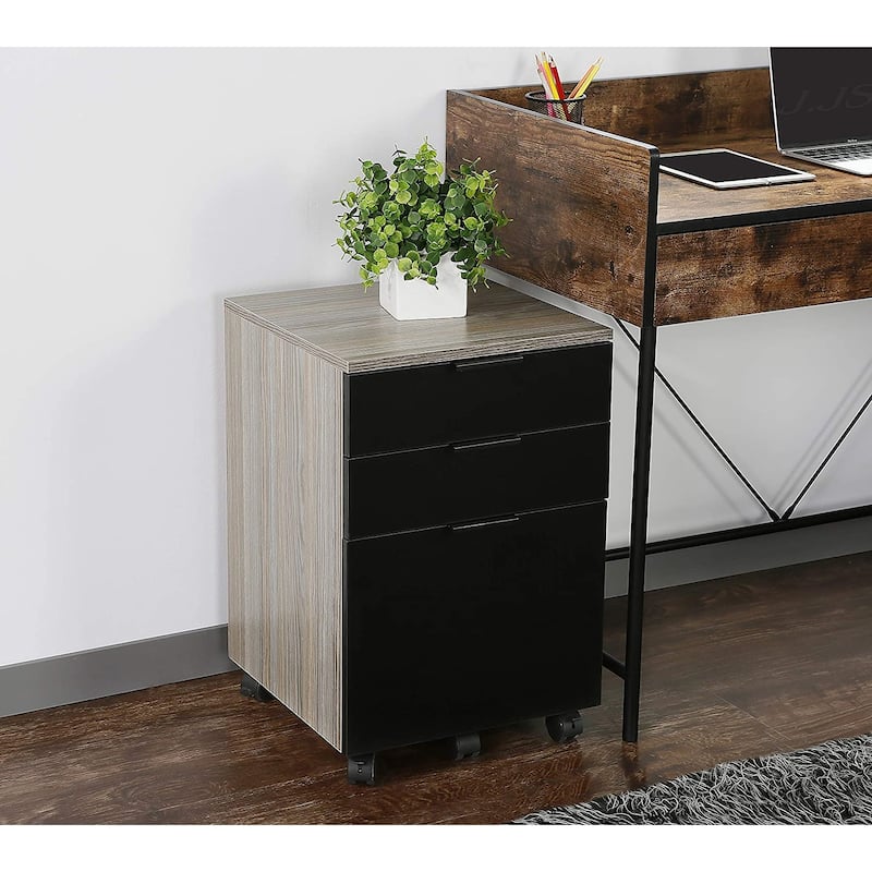 JJS 3 Drawer Rolling Wood File Cabinet with Locking Wheels for A4 or Letter Size