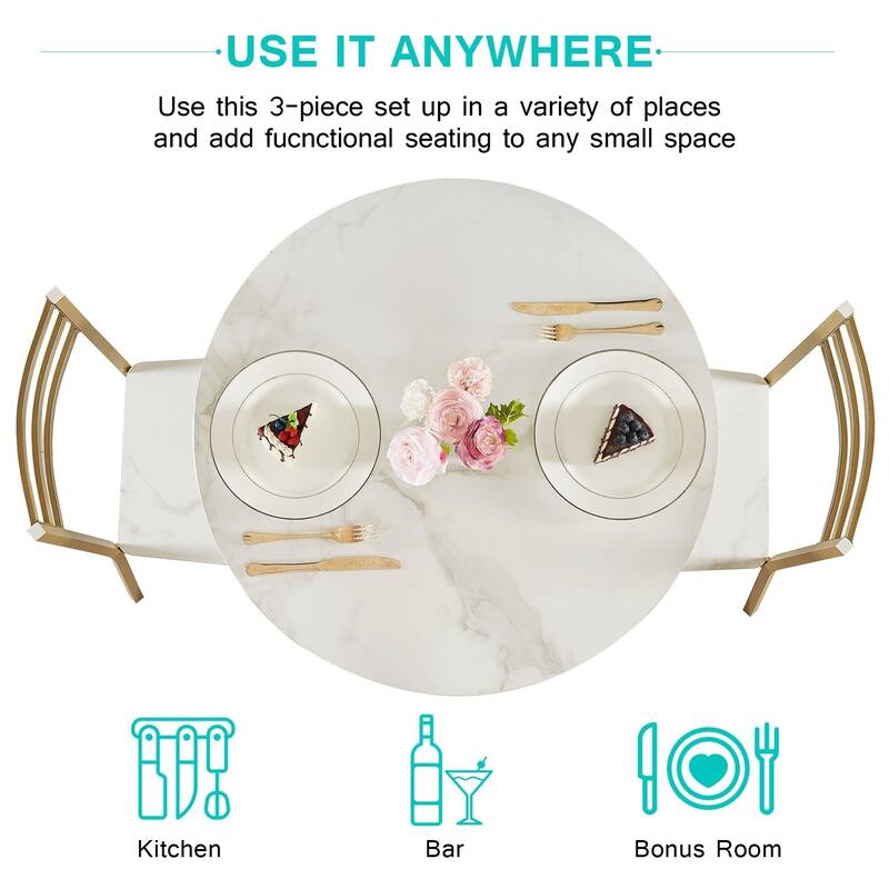 VECELO Round Dining Table, Metal Frame Dining Chairs, Modern Dining Table and Chairs Set for 2-4 People, 3 Options