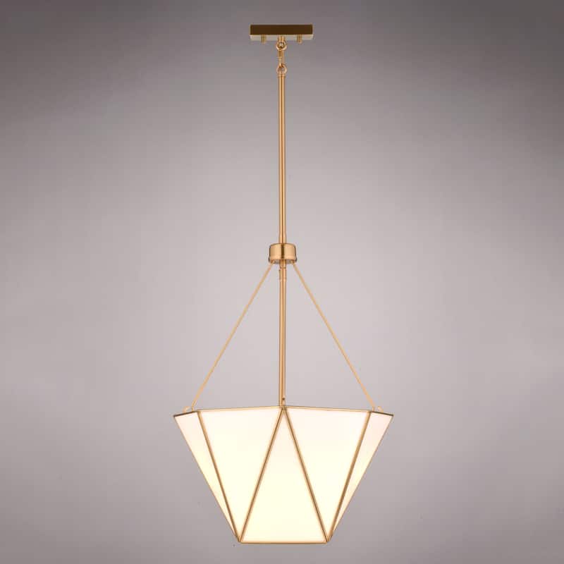 Burnett 3-Light Brass Mid-Century Modern Pendant, White Glass Shade, Adj Height Ceiling Chandelier Dining Room Fixture