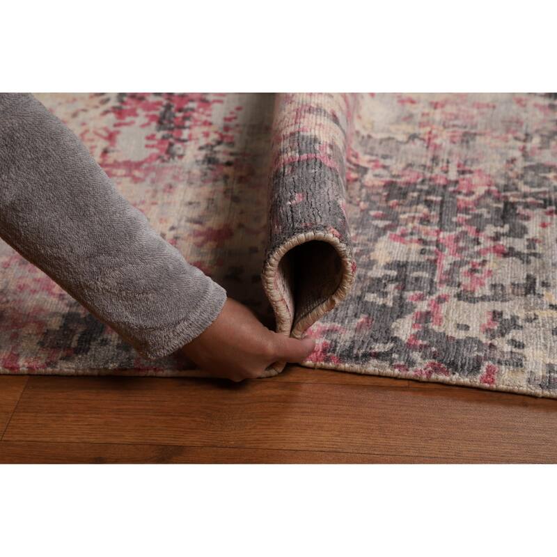 Contemporary Abstract Indian Area Rug Hand-Knotted Wool Carpet - 9'0"x 11'10"