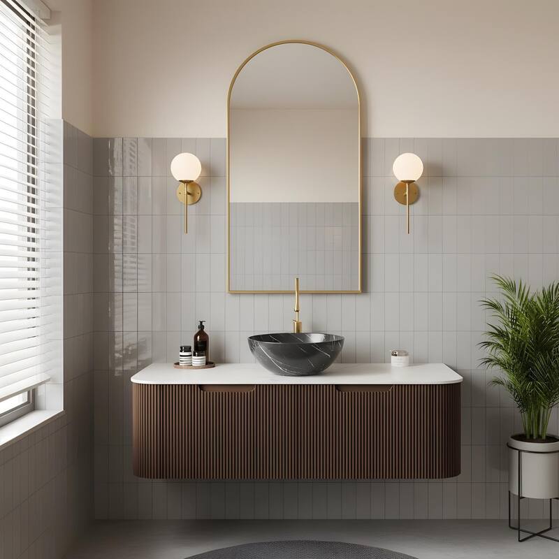 Wall Mounted Bathroom Vanity with Black Bowl Ceramic Basin